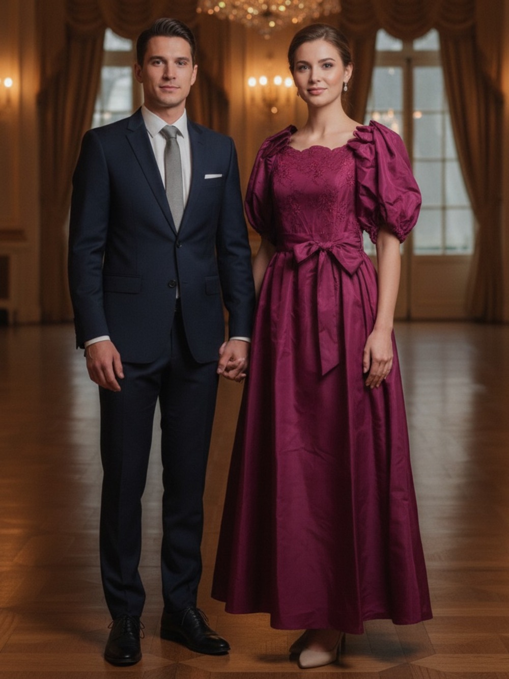 Long Formal Taffeta Burgundy Gown